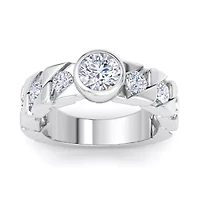 Lab Created Mens / Carat Round Shape Grown Diamond Bezel Set Solitaire Ring Sterling Silver