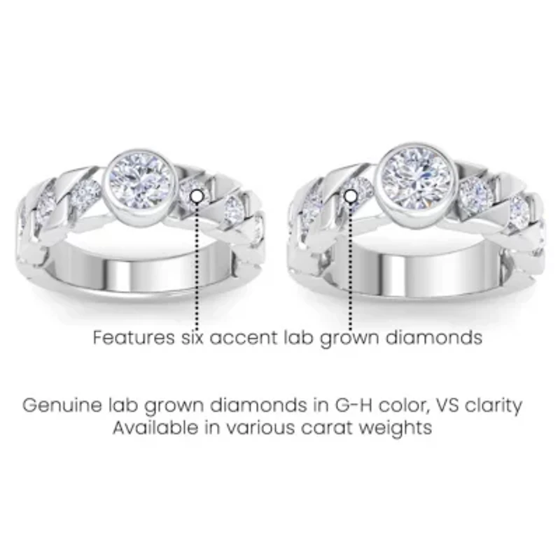 Lab Created Mens / Carat Round Shape Grown Diamond Bezel Set Solitaire Ring Sterling Silver