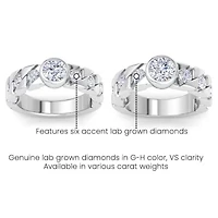 Lab Created Mens / Carat Round Shape Grown Diamond Bezel Set Solitaire Ring Sterling Silver