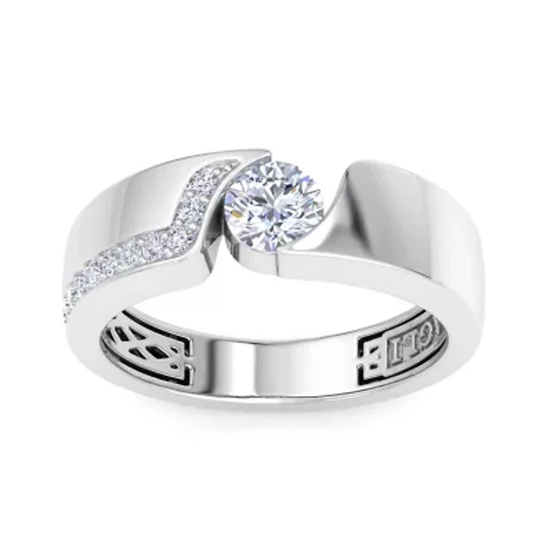 Lab Created Mens 1 Carat Round Shape Grown Diamond Floating Ring Sterling Silver