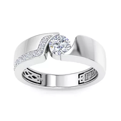 Lab Created Mens 1 Carat Round Shape Grown Diamond Floating Ring Sterling Silver