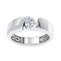 Lab Created Mens 1 Carat Round Shape Grown Diamond Floating Ring Sterling Silver