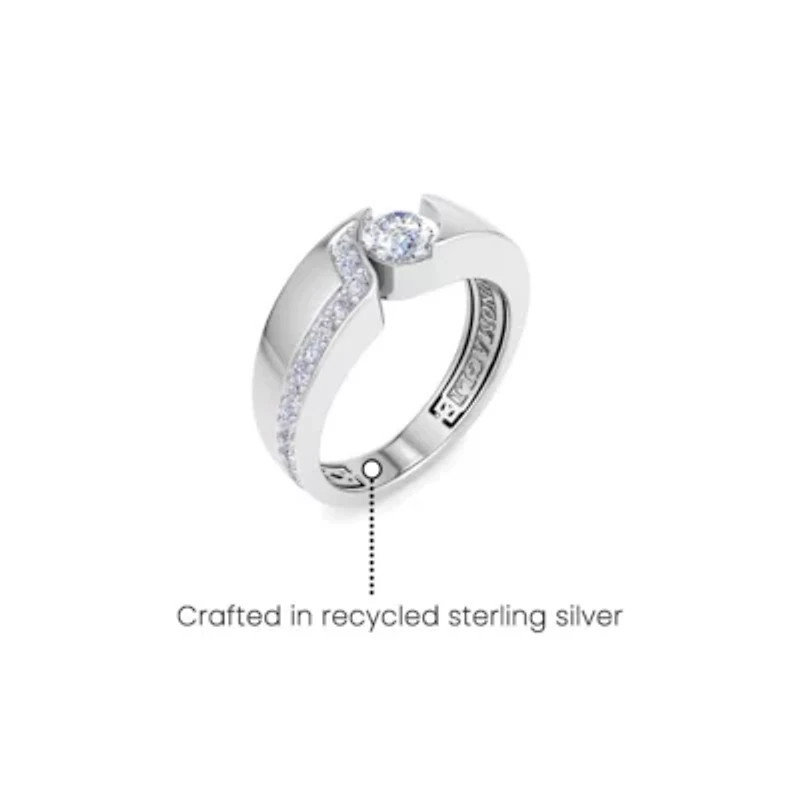 Lab Created Mens 1 Carat Round Shape Grown Diamond Floating Ring Sterling Silver