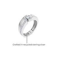 Lab Created Mens 1 Carat Round Shape Grown Diamond Floating Ring Sterling Silver
