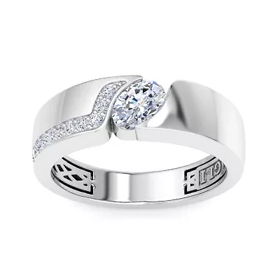 Lab Created Mens 1 Carat Oval Shape Grown Diamond Floating Ring Sterling Silver