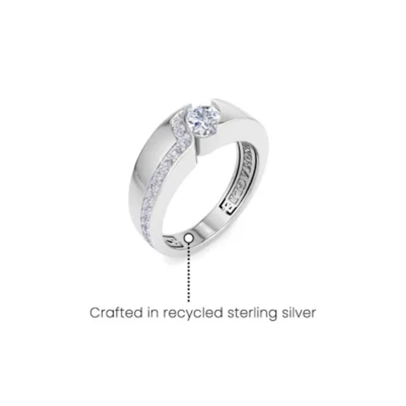 Lab Created Mens 1 Carat Oval Shape Grown Diamond Floating Ring Sterling Silver