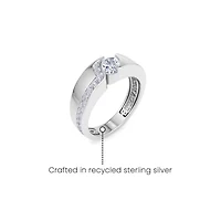 Lab Created Mens 1 Carat Oval Shape Grown Diamond Floating Ring Sterling Silver