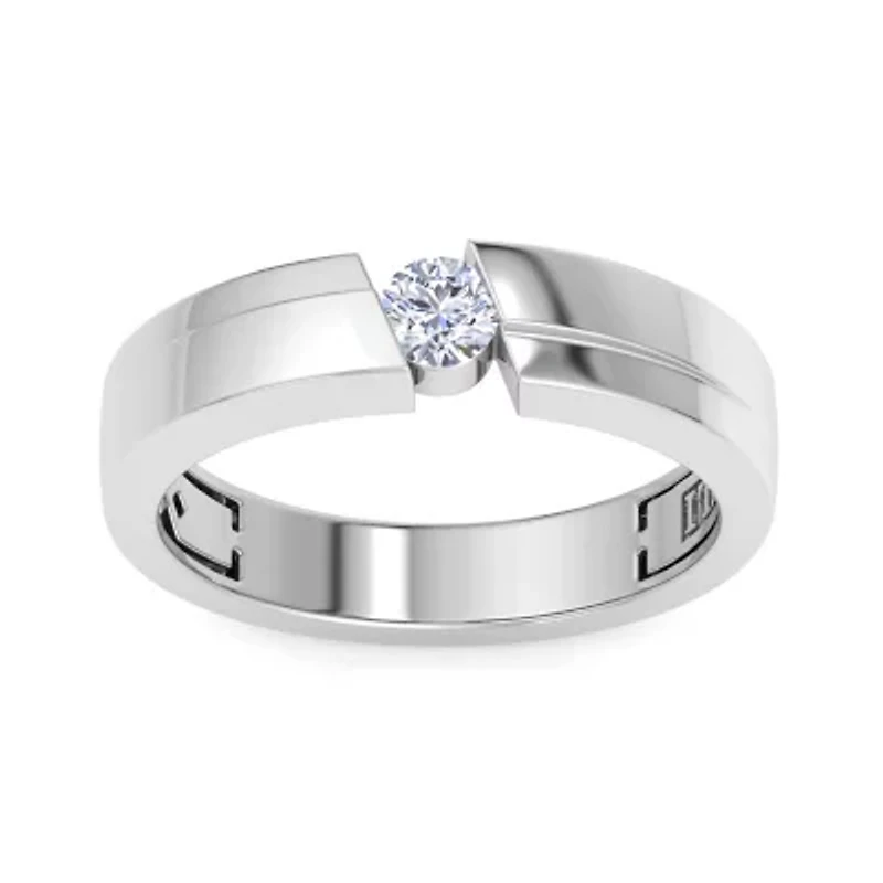 Lab Created Mens 1/ Carat Round Shape Grown Diamond Floating Solitaire Ring Sterling Silver