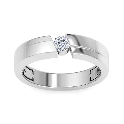 Lab Created Mens 1/ Carat Round Shape Grown Diamond Floating Solitaire Ring Sterling Silver