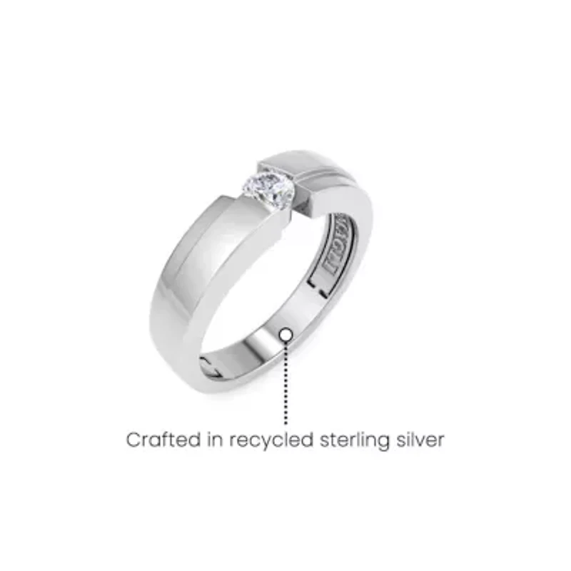 Lab Created Mens 1/ Carat Round Shape Grown Diamond Floating Solitaire Ring Sterling Silver