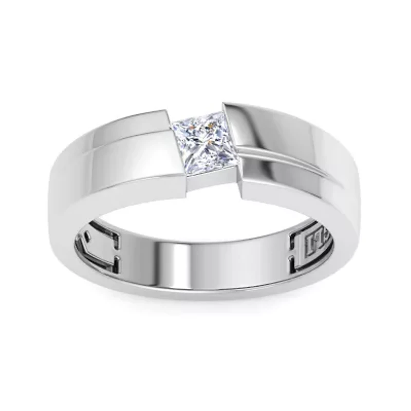 Lab Created Mens 1/ Carat Princess Cut Grown Diamond Floating Solitaire Ring Sterling Silver