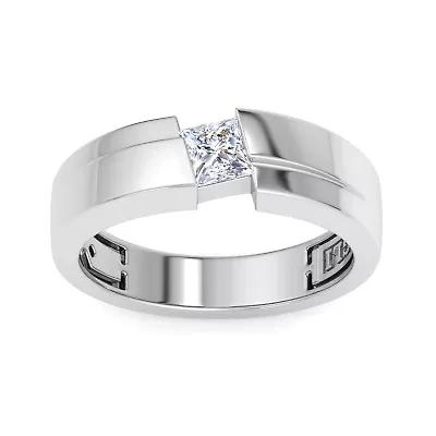 Lab Created Mens 1/ Carat Princess Cut Grown Diamond Floating Solitaire Ring Sterling Silver