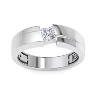 Lab Created Mens 1/ Carat Princess Cut Grown Diamond Floating Solitaire Ring Sterling Silver