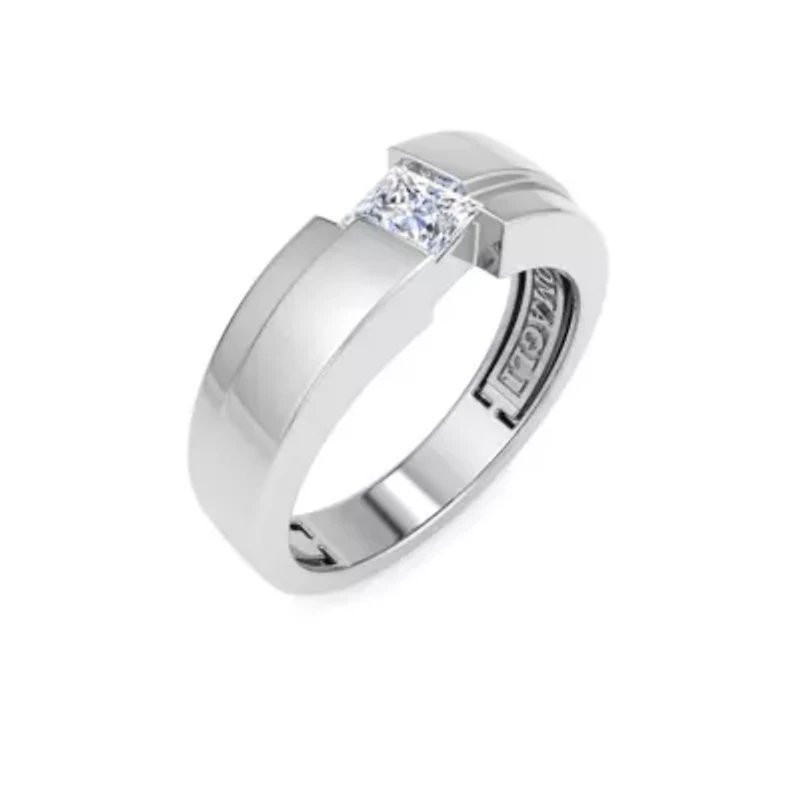 Lab Created Mens 1/ Carat Princess Cut Grown Diamond Floating Solitaire Ring Sterling Silver