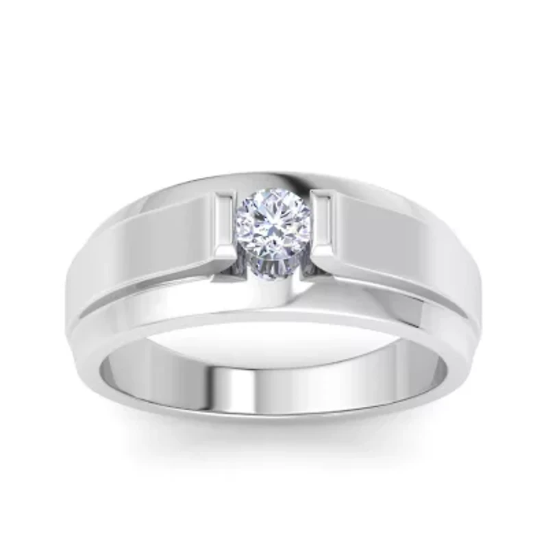 Lab Created Mens 1/ Carat Round Shape Grown Diamond Solitaire Ring Sterling Silver