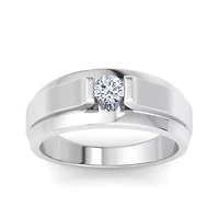 Lab Created Mens 1/ Carat Round Shape Grown Diamond Solitaire Ring Sterling Silver