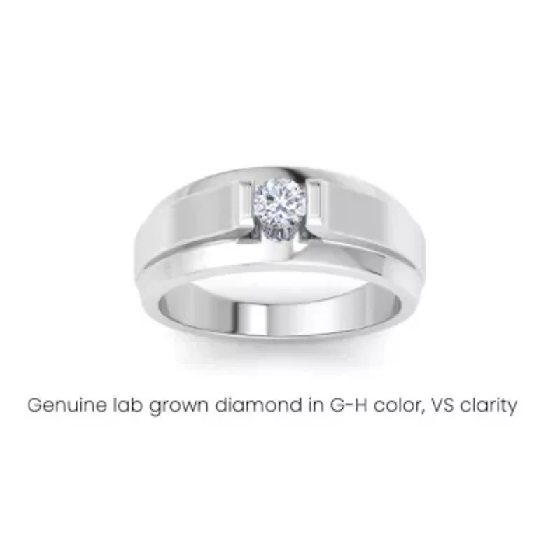 Lab Created Mens 1/ Carat Round Shape Grown Diamond Solitaire Ring Sterling Silver