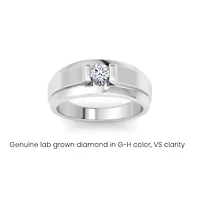 Lab Created Mens 1/ Carat Round Shape Grown Diamond Solitaire Ring Sterling Silver