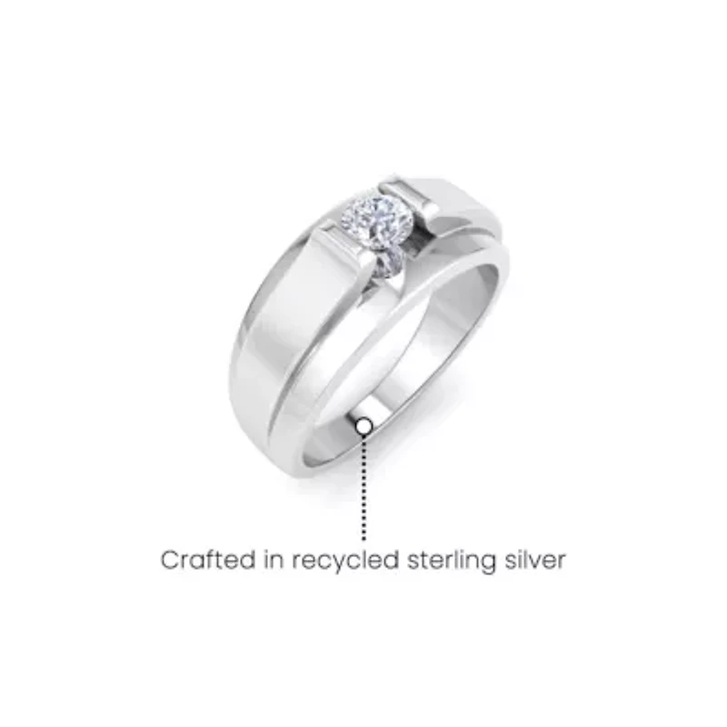 Lab Created Mens 1/ Carat Round Shape Grown Diamond Solitaire Ring Sterling Silver