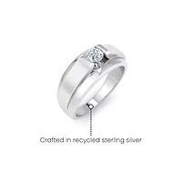 Lab Created Mens 1/ Carat Round Shape Grown Diamond Solitaire Ring Sterling Silver