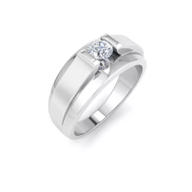 Lab Created Mens 1/ Carat Round Shape Grown Diamond Solitaire Ring Sterling Silver