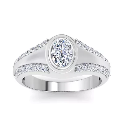 Lab Created Mens 1 1/2 Carat Oval Shape Grown Diamond Ring Sterling Silver