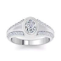 Lab Created Mens 1 1/2 Carat Oval Shape Grown Diamond Ring Sterling Silver