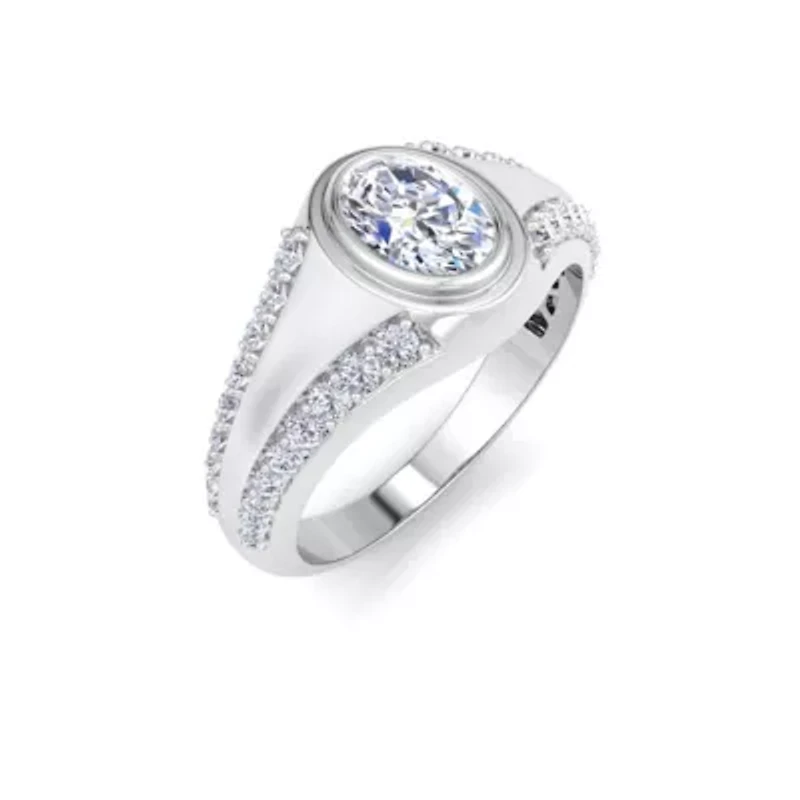 Lab Created Mens 1 1/2 Carat Oval Shape Grown Diamond Ring Sterling Silver