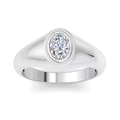 Lab Created Mens 1 Carat Oval Shape Grown Diamond Solitaire Ring Sterling Silver