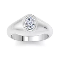 Lab Created Mens 1 Carat Oval Shape Grown Diamond Solitaire Ring Sterling Silver