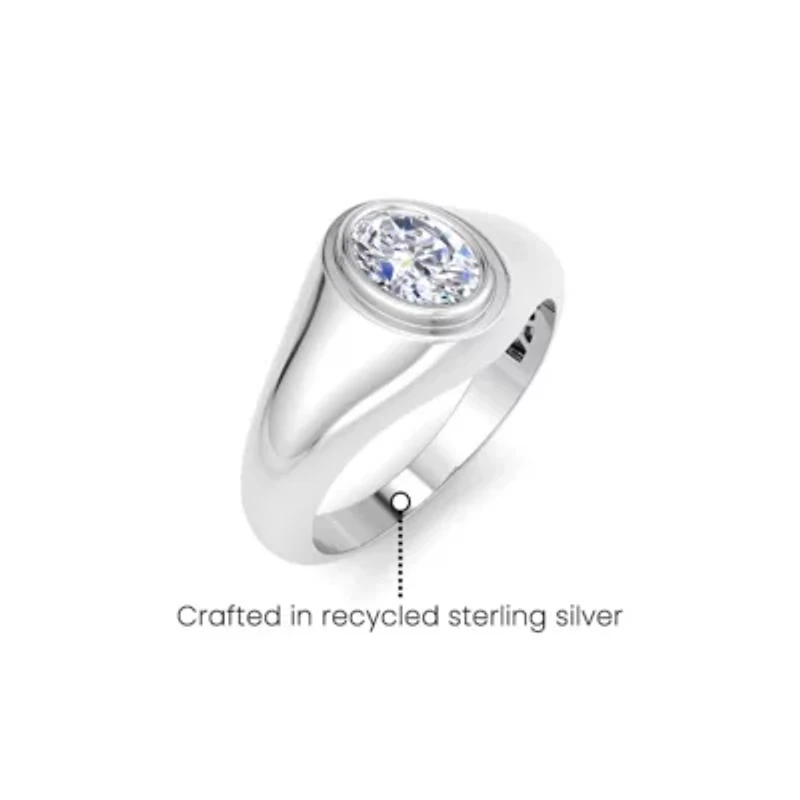 Lab Created Mens 1 Carat Oval Shape Grown Diamond Solitaire Ring Sterling Silver