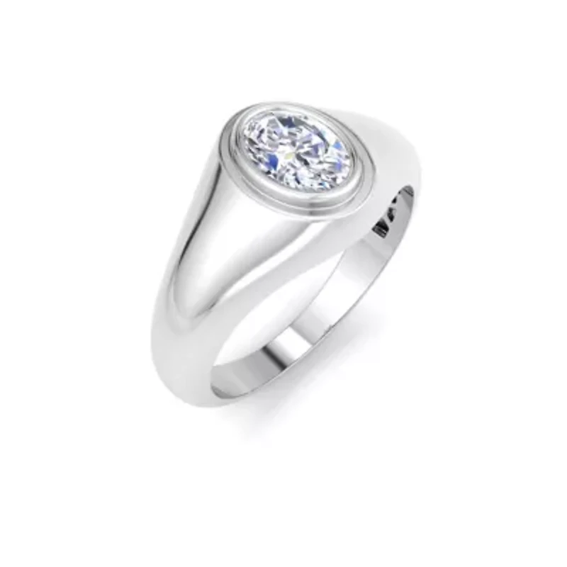 Lab Created Mens 1 Carat Oval Shape Grown Diamond Solitaire Ring Sterling Silver