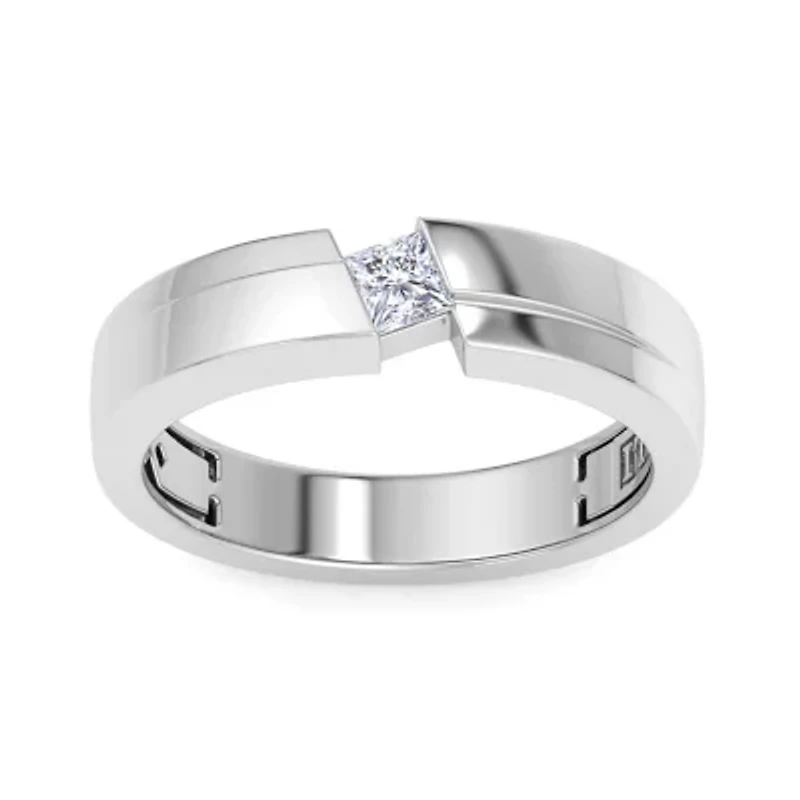 Lab Created Mens 1/ Carat Princess Cut Grown Diamond Floating Solitaire Ring Sterling Silver