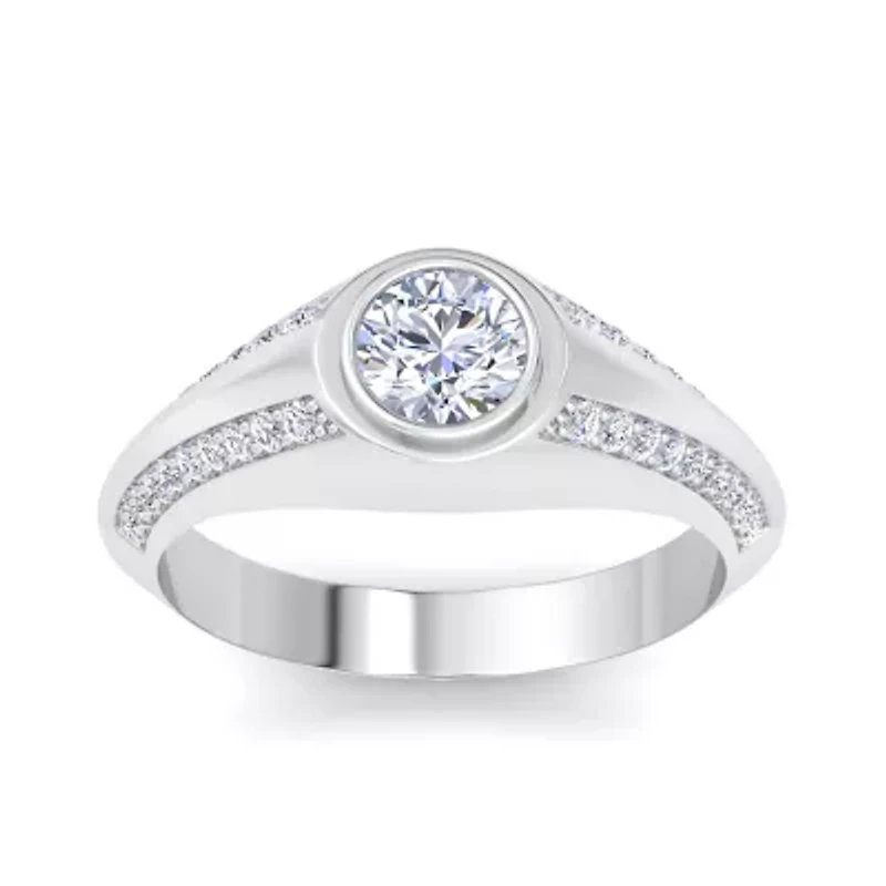 Lab Created Mens 1 1/2 Carat Round Shape Grown Diamond Ring Sterling Silver