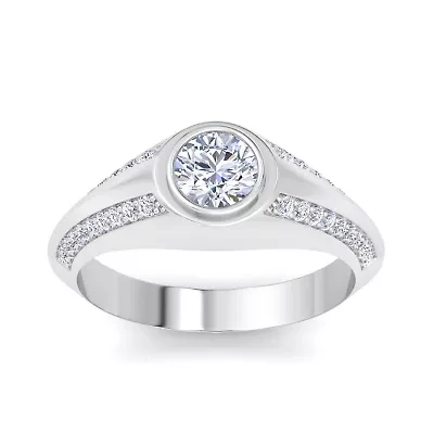 Lab Created Mens 1 1/2 Carat Round Shape Grown Diamond Ring Sterling Silver