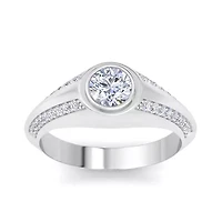 Lab Created Mens 1 1/2 Carat Round Shape Grown Diamond Ring Sterling Silver