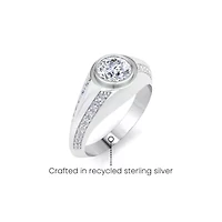 Lab Created Mens 1 1/2 Carat Round Shape Grown Diamond Ring Sterling Silver