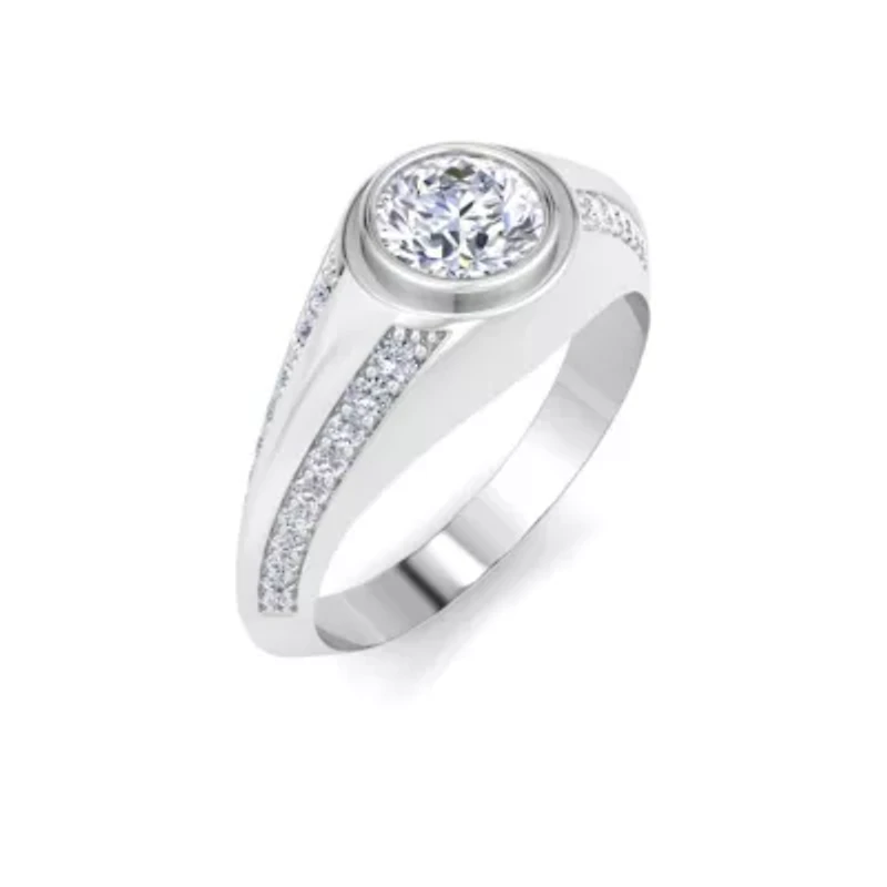 Lab Created Mens 1 1/2 Carat Round Shape Grown Diamond Ring Sterling Silver