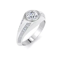 Lab Created Mens 1 1/2 Carat Round Shape Grown Diamond Ring Sterling Silver