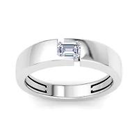 Lab Created Mens / Carat Emerald Cut Grown Diamond Floating Solitaire Ring Sterling Silver