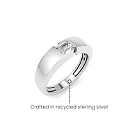 Lab Created Mens / Carat Emerald Cut Grown Diamond Floating Solitaire Ring Sterling Silver