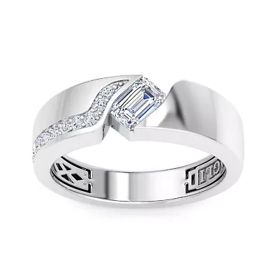 Lab Created Mens 1 Carat Emerald Cut Grown Diamond Floating Ring Sterling Silver