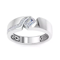 Lab Created Mens 1 Carat Emerald Cut Grown Diamond Floating Ring Sterling Silver