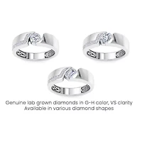 Lab Created Mens 1 Carat Emerald Cut Grown Diamond Floating Ring Sterling Silver