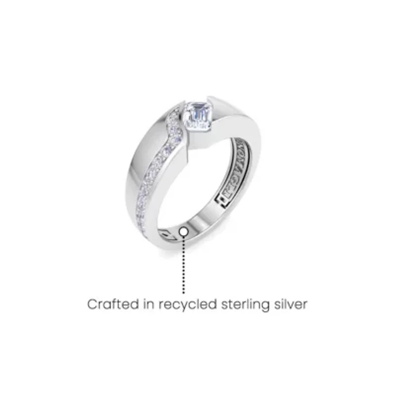 Lab Created Mens 1 Carat Emerald Cut Grown Diamond Floating Ring Sterling Silver