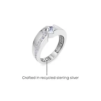 Lab Created Mens 1 Carat Emerald Cut Grown Diamond Floating Ring Sterling Silver