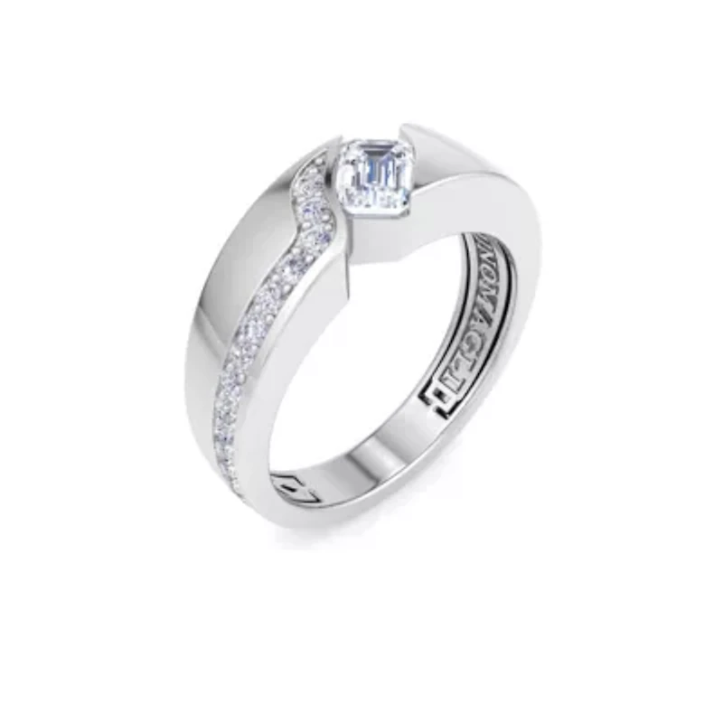 Lab Created Mens 1 Carat Emerald Cut Grown Diamond Floating Ring Sterling Silver