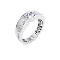 Lab Created Mens 1 Carat Emerald Cut Grown Diamond Floating Ring Sterling Silver