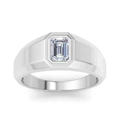 Lab Created Mens 1 Carat Emerald Cut Grown Diamond Solitaire Ring Sterling Silver