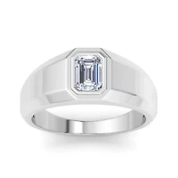 Lab Created Mens 1 Carat Emerald Cut Grown Diamond Solitaire Ring Sterling Silver